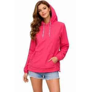 LL Bean Hooded Windbreaker Quarter 1/4 Zip Popover Women S Lightweight Jacket